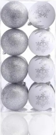 Set 16 globuri pentru brad din plastic Meli Alb / Argintiu, Ø8 cm