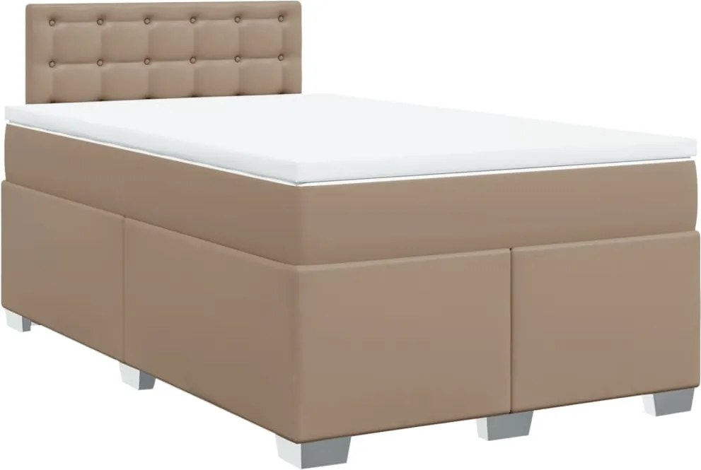 vidaXL Pat box spring cu saltea, cappuccino, 120x190cm piele ecologică