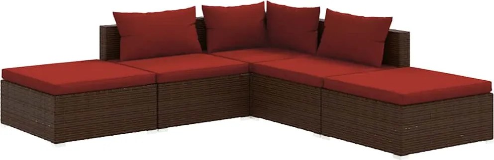 vidaXL Set mobilier de grădină cu perne, 5 piese, maro, poliratan