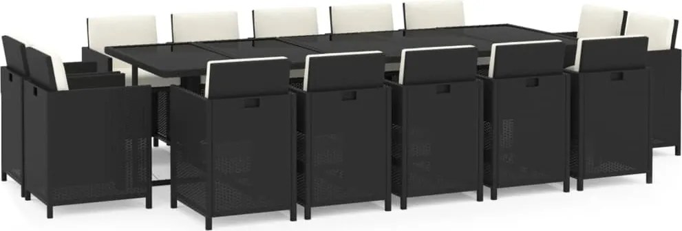 vidaXL Set mobilier de exterior cu perne, 15 piese, negru, poliratan