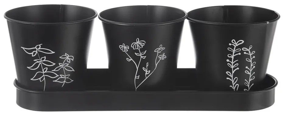 Ghivece 3 buc. din metal pentru ierburi aromatice ø 11 cm Black – Orion