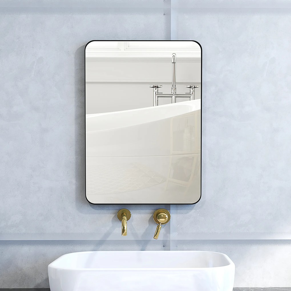 HOMCOM Oglindă de perete oglindă de baie rectangulară cu ramă din aliaj de aluminiu negru pentru dormitor, sufragerie 50 x 70 cm | Aosom Romania