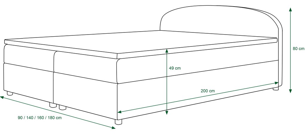 Pat matrimonial Boxspring 180 cm Brick (negru + motiv flori) ( cu saltea și sp. depozitare). 1046409