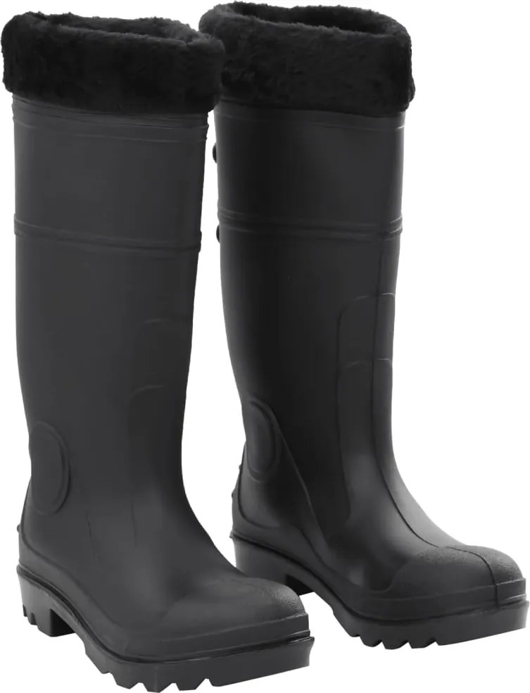 vidaXL Cizme de ploaie cu șosete detașabile, negru, mărime 39, PVC