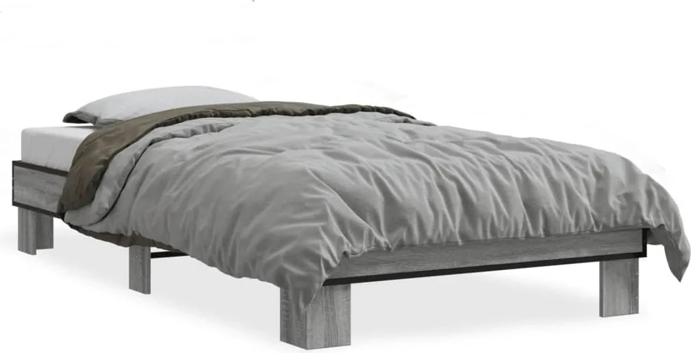 vidaXL Cadru de pat, gri sonoma, 75x190 cm, lemn prelucrat și metal