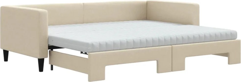 vidaXL Pat de zi cu extensie și saltele, crem, 90x200 cm, textil
