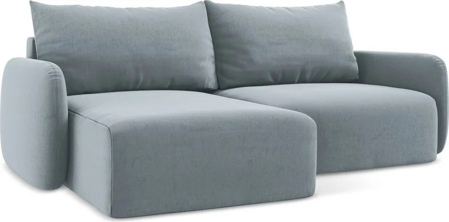 Colțar albastru extensibil/cu spațiu de depozitare cu tapițerie din catifea (cu colț pe partea stângă/cu șezlong) Kalena – Makamii