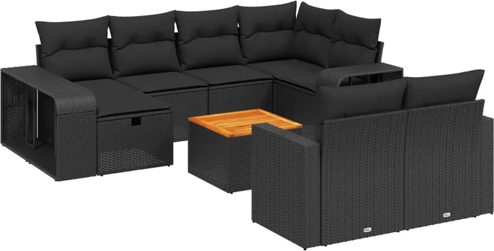 vidaXL Set canapele de grădină cu perne, 11 piese, negru, poliratan