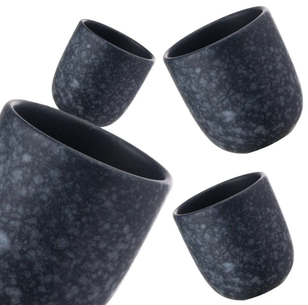 Set Cadou 4 Pahare Ceramica Novum (Granit-Negru, Mat, 150ml) Gresie Glazurata Manual