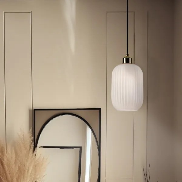 Lustră pe cablu HARMA 1xE27/15W/230V d. 14 cm alb/auriu