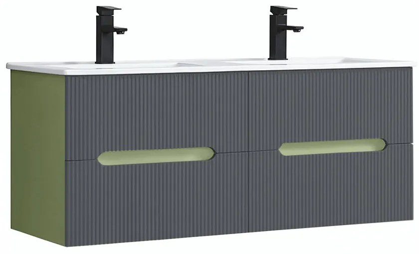 Trent 120 dulap de baie inferior cu chiuvetă ceramică (2 sertare) verde fistic-gri antracit