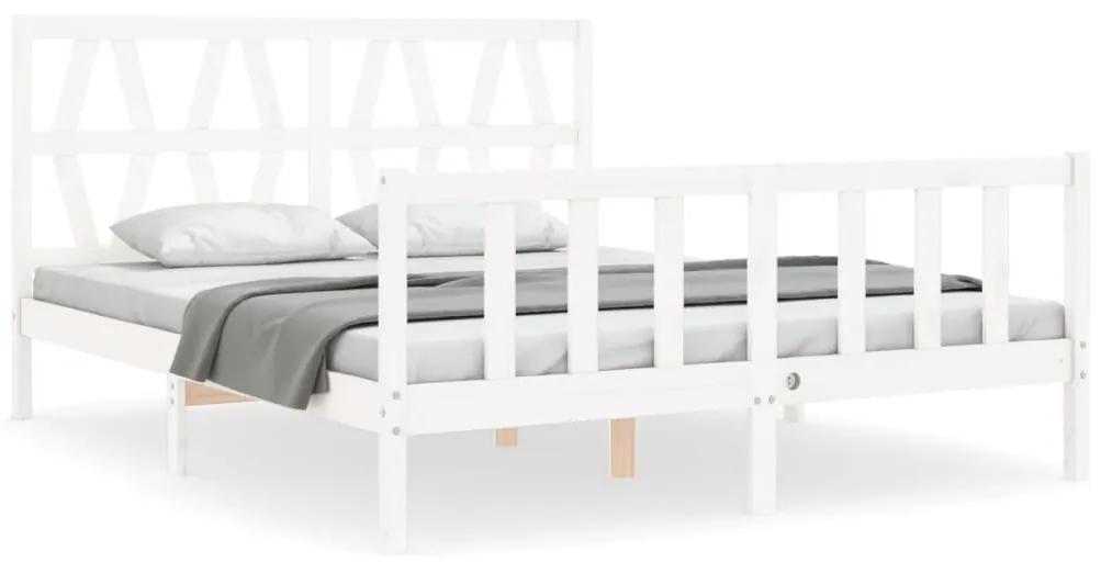 3192497 vidaXL Cadru de pat cu tăblie, alb, king size, lemn masiv