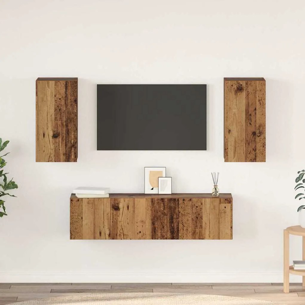 vidaXL Set comodă TV cu raft Pe perete cu depozitare cu ușă 4 pcs Lemn vechi 60 x 30 x 30 cm