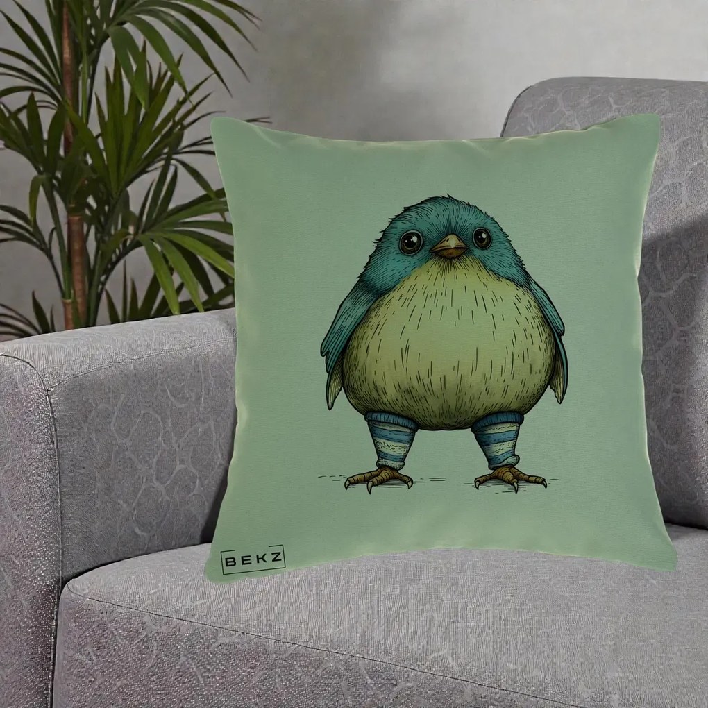 Perna Decorativa Pasare Albastra cu Sosete Albastre, 40x40 cm, Verde, Husa Detasabila, Perna Inclusa, BEKZ®