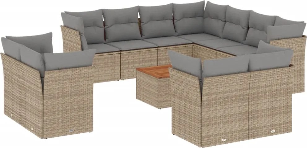 vidaXL Set canapele de grădină, 12 piese, cu perne, bej, poliratan