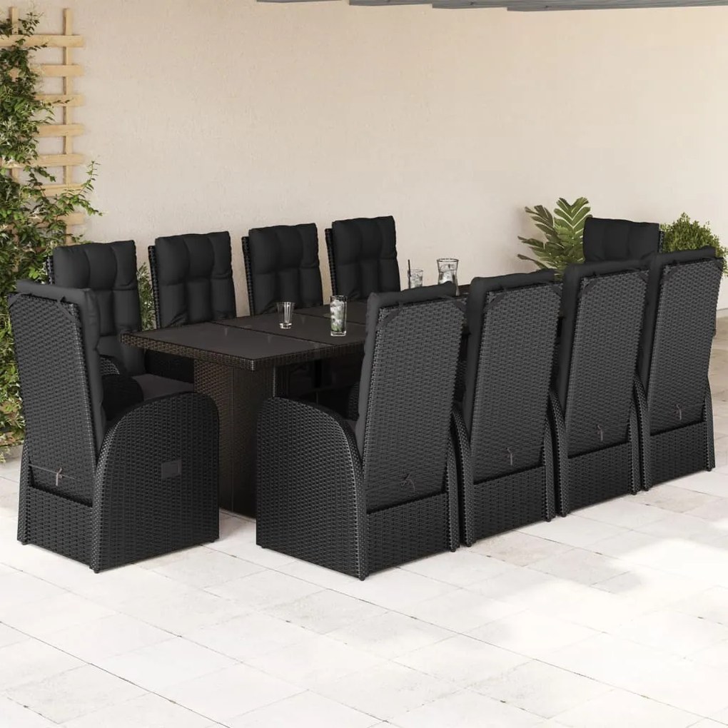 3277642 vidaXL Set mobilier de exterior cu perne, 11 piese, negru, poliratan