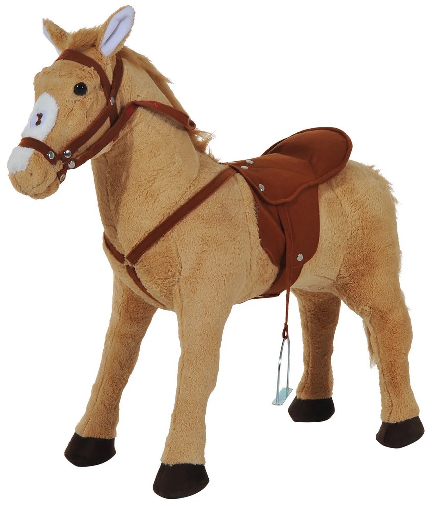 HOMCOM Cal balansoar din pluș pentru copil de la 2 ani, cu efecte sonore, șa și bride 85 cm (lungime) bej | Aosom Romania