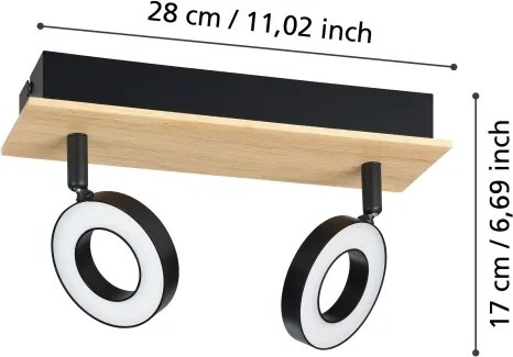 Eglo 901203 - Spot LED RIELVES 2xLED/4,2W/230V negru/maro