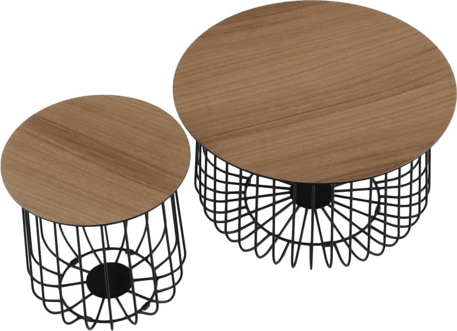 Set de două mese de cafea, stejar / negru, GROTO