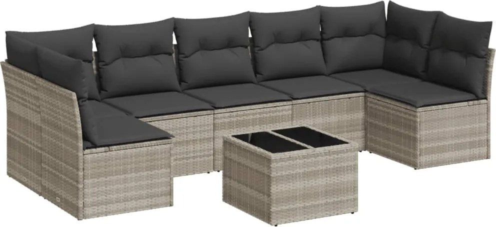 vidaXL Set mobilier de grădină cu perne, 8 piese gri deschis poliratan