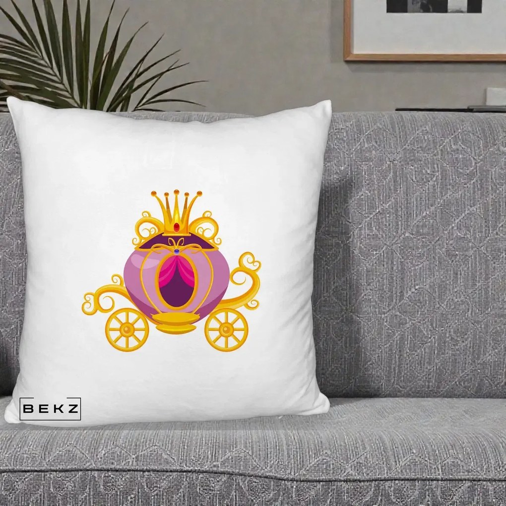 Perna Decorativa Trasura Regala Aurie, 40x40 cm, Alb Pufos, Husa Detasabila, Perna Inclusa, BEKZ®