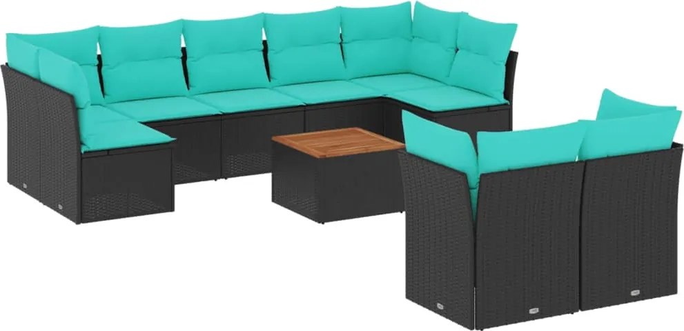 vidaXL Set canapele de grădină cu perne, 10 piese, negru, poliratan