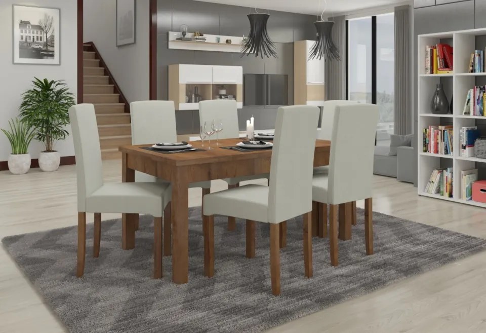 Set de masa extensibila si 6 scaune tapitate, RODOS 56, ADRK Furniture (Culoare: Sonoma)