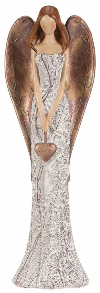 Înger din poliresină cu rochie cu flori Inimă suspendată, bej-cupru