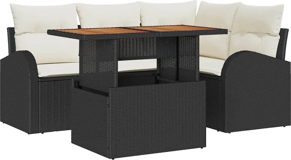 vidaXL Set de canapele pentru grădină 5 pcs Negru Rattan poli
