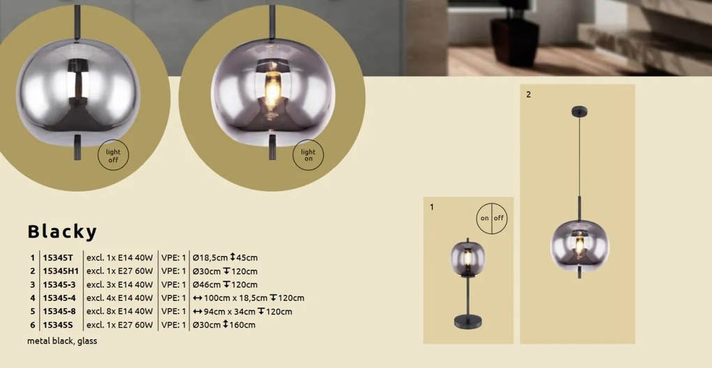 Lustra cu 3 pendule design modern BLACKY fumuriu 15345-3 GL