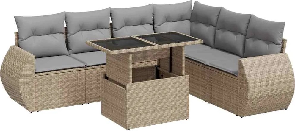 vidaXL Set canapele de grădină, 7 piese, cu perne, bej, poliratan