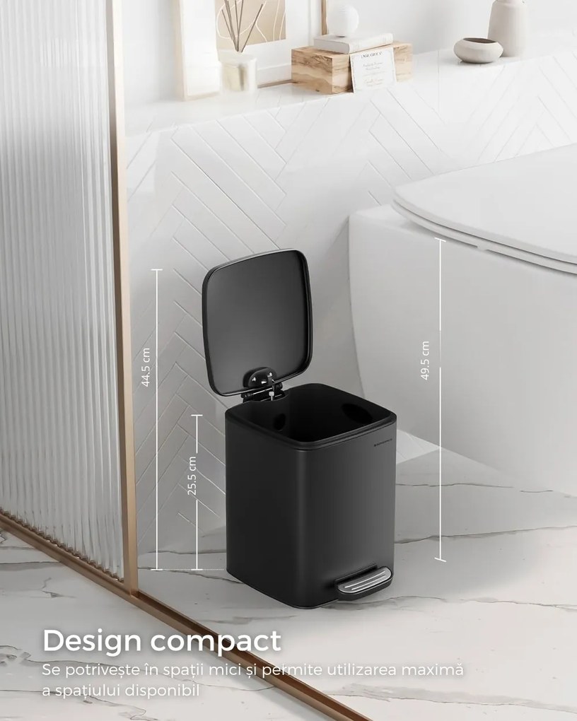 Coș de gunoi pentru baie NORD, 6 l, negru SongmicsHome