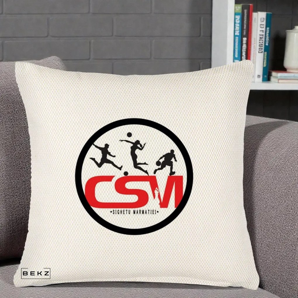 Perna Personalizata CSM Sighetu Marmatiei Sport, 40x40 cm, Crem Reliefat, Husa Detasabila, Perna Inclusa, BEKZ®