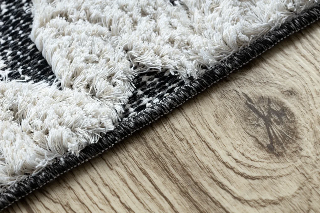 Covor ECO SISAL BOHO MOROC Etno Zig zag 22319 franjuri - două niveluri de lână gri / cremă, covor reciclat