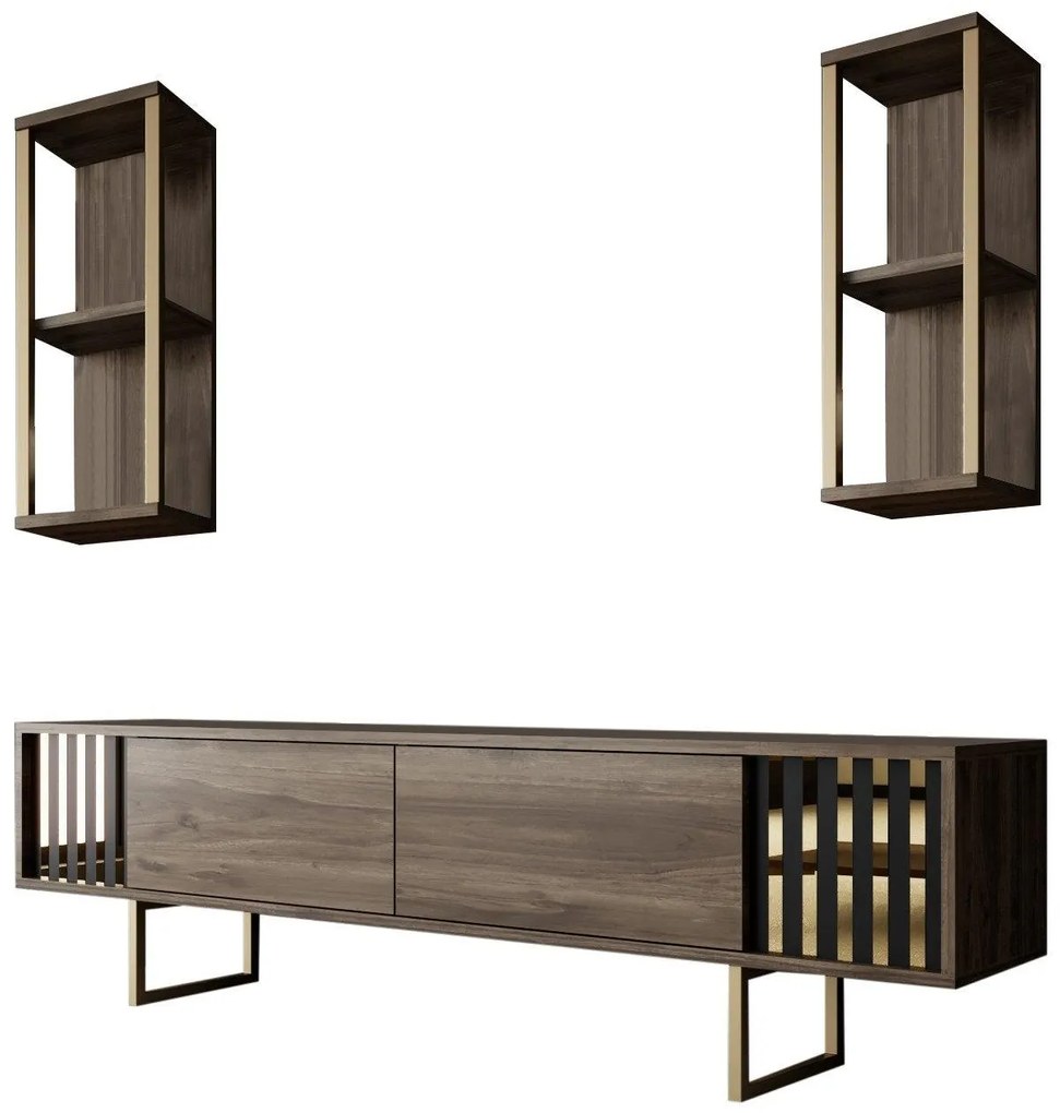 COMODA TV Lux Gold Line Tv Stand Stylish, Alb - Nuc - Gri, 180 x 48 x 30 cm