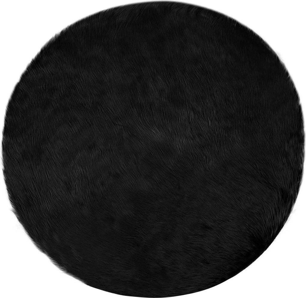 vidaXL Covor din Lână Faux Tafalla Negru Ø 100 cm Poliester