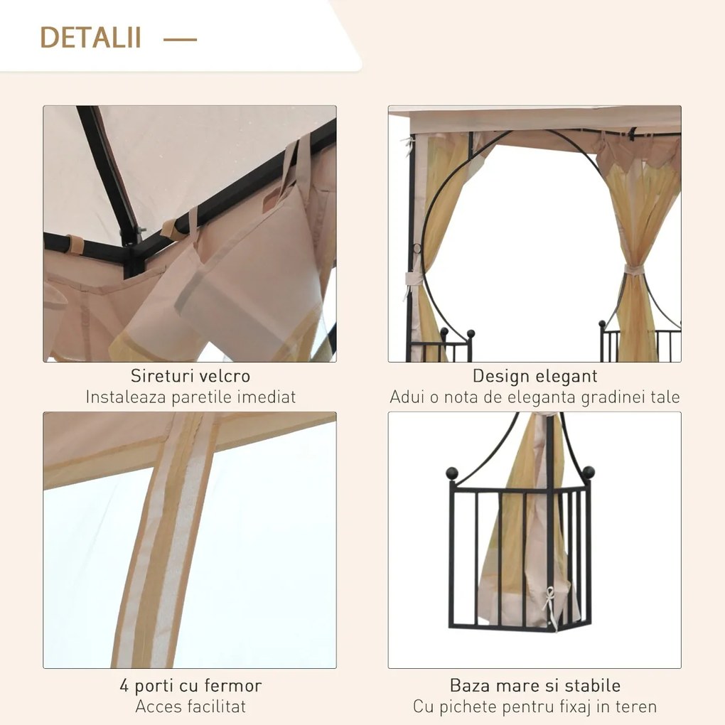 Outsunny Pavilion de Grădină cu Acoperiș Dublu din metal și Poliester,Bej, 3x3m