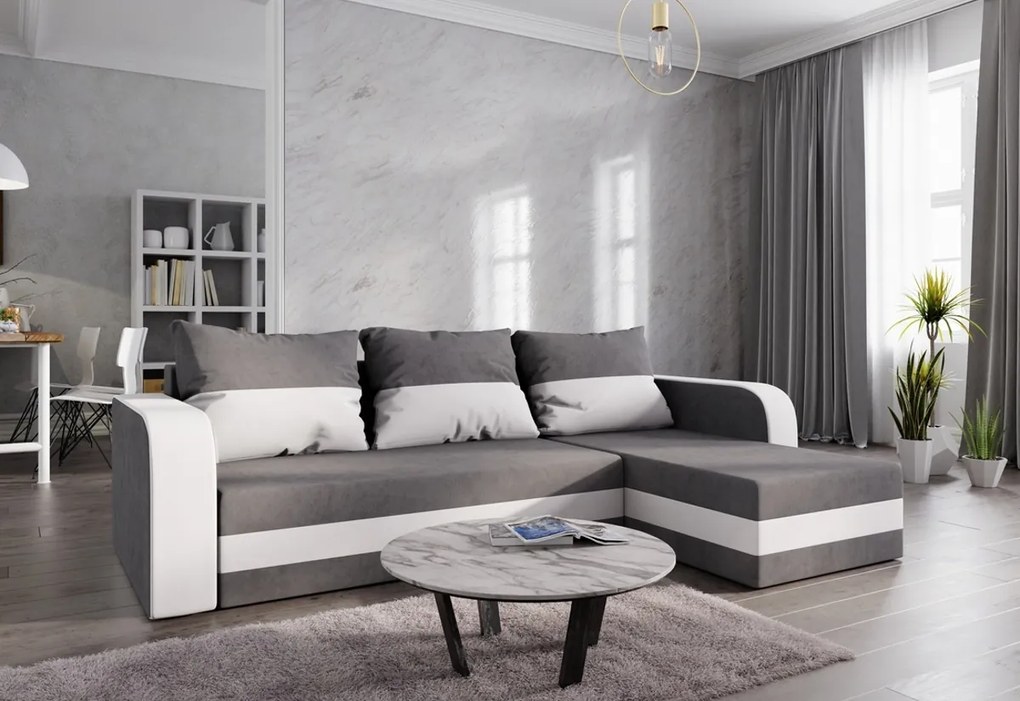 Expedo Colțar extensibil WELTA, 242x85x144, gri/alb, microfibră50/31