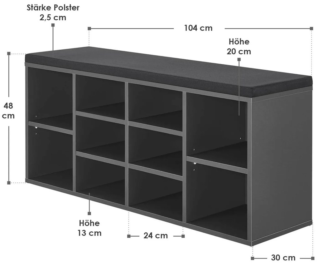 Suport pantofi cu căptușeală 104 x 30 x 48 cm gri închis