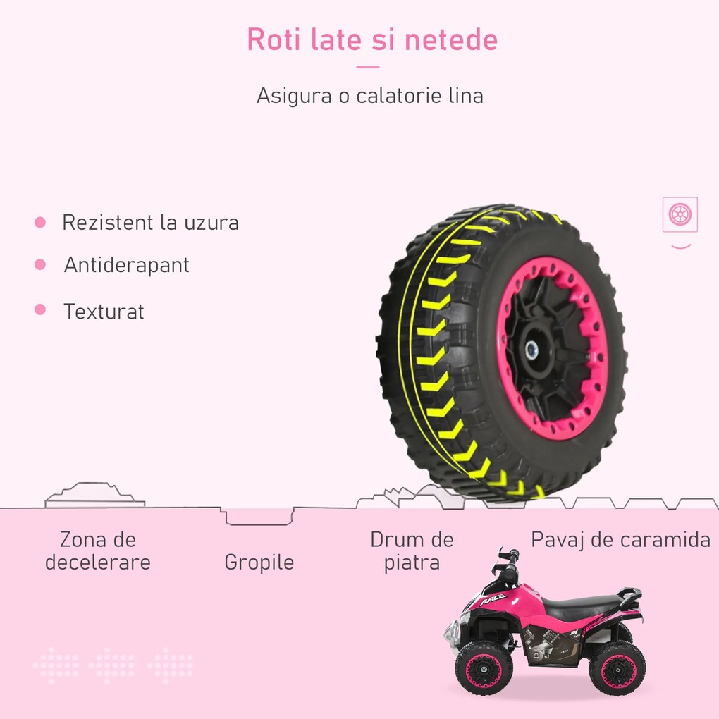 ATV Jucarie pentru copii Ride On cu lumini si sunete HOMCOM, miscare prin impingere varsta recomandata 18-36 luni, roz, 67,5x38x 44cm | Aosom Romania