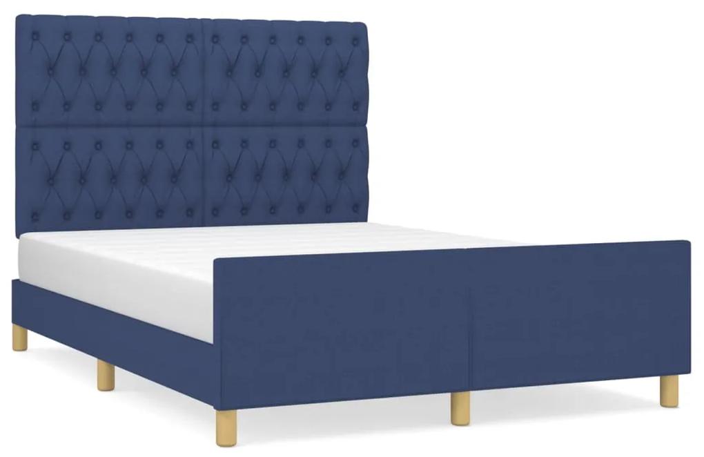 3125306 vidaXL Cadru de pat cu tăblie, albastru, 140x200 cm, textil