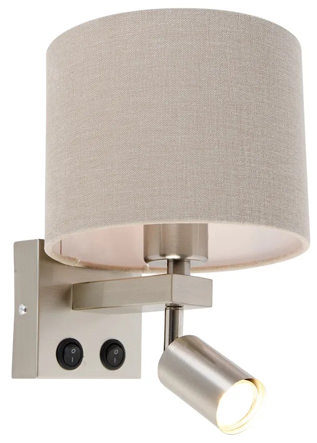 Aplică de perete din oțel cu lampă de citit și abajur 18 cm maro deschis - Brescia