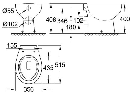 GROHE 39430000 - Vas WC pe pardoseală BAU CERAMIC 515 x 356 x 406 mm ceramică/alb