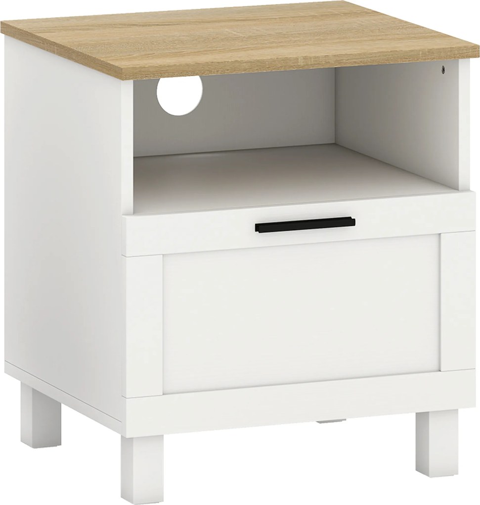 HOMCOM Noptieră Dormitor cu Sertar și Raft Deschis, Noptieră Modernă Compactă cu Picioare din Lemn de Pin, 45x38x50 cm, Alb | Aosom Romania