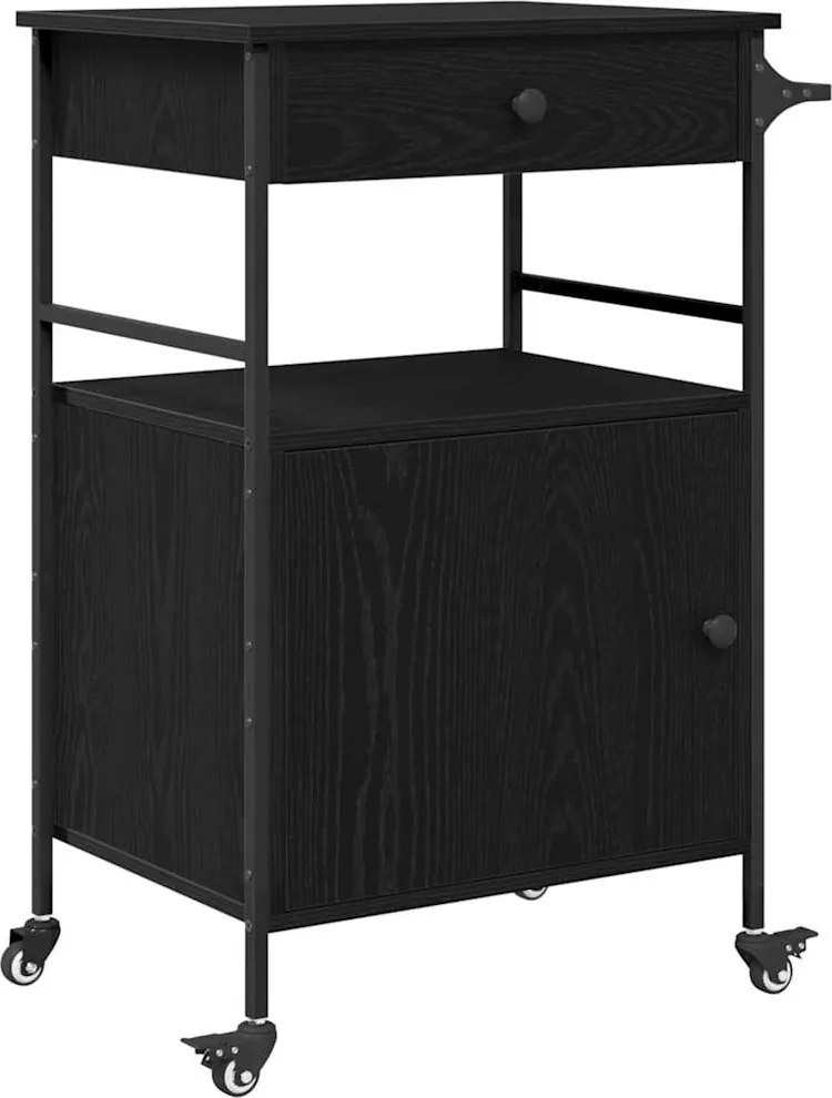 vidaXL Troler de Bucătărie Stejar Negru 56 x 43 x 89,5 cm