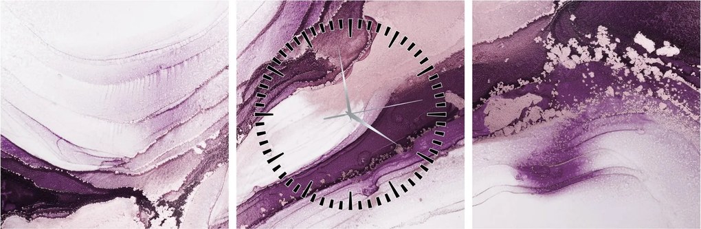Tablou - Artă fluidă violet (cu ceas) (90x30 cm)