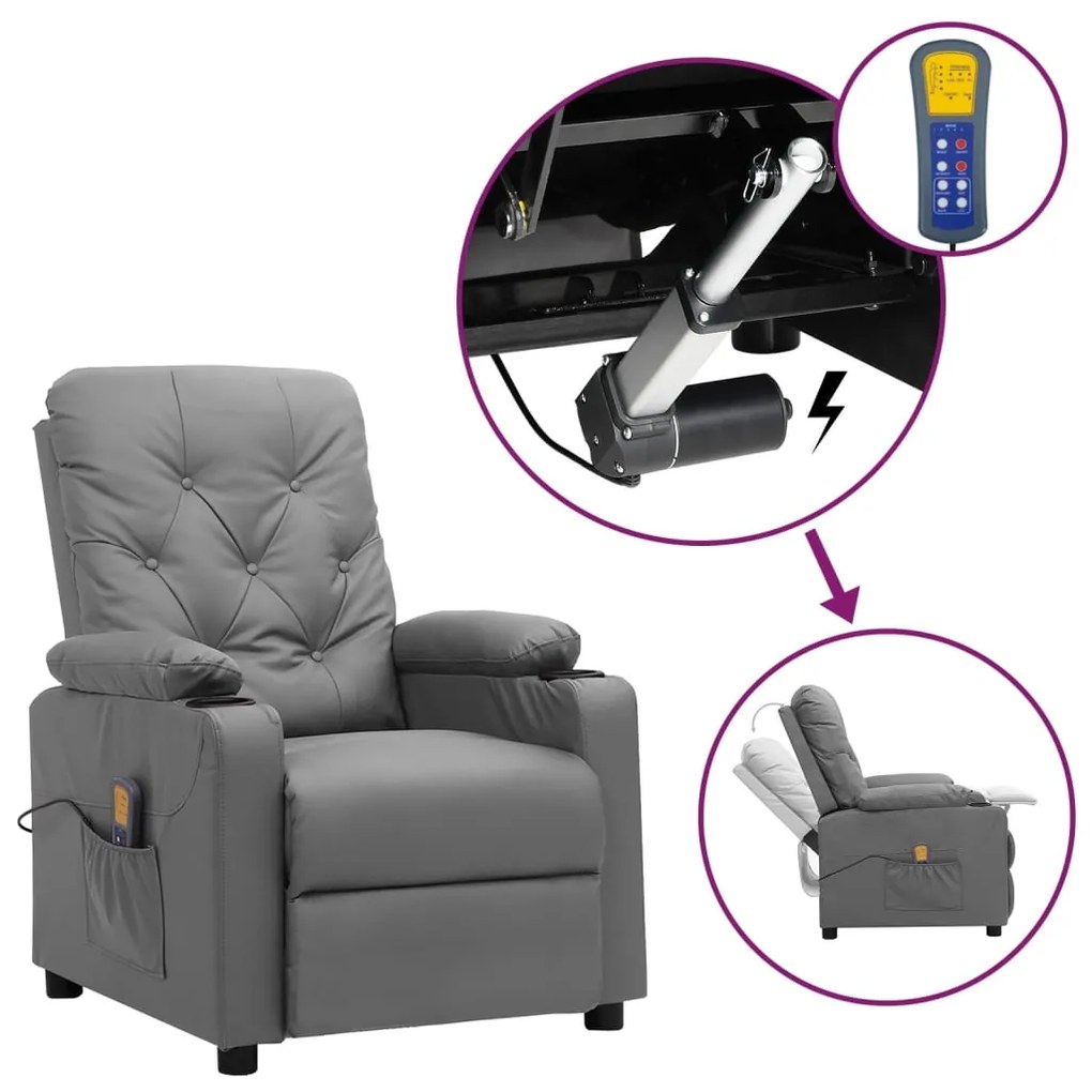 3093508 vidaXL Fotoliu rabatabil cu ridicare, gri, piele ecologică