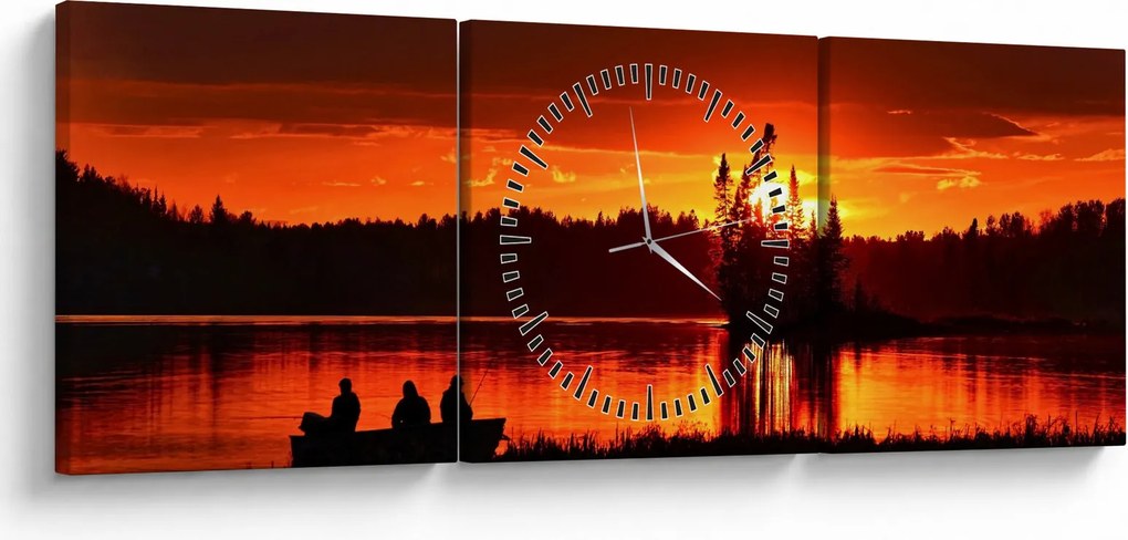 Tablou - Pescari pe lac (cu ceas) (90x30 cm)