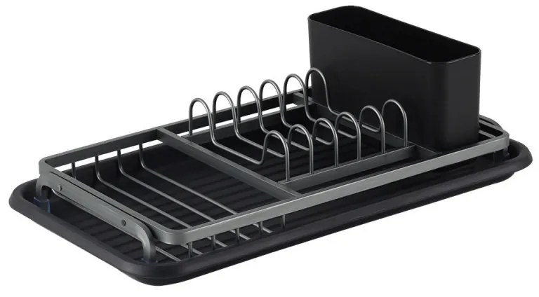 Uscător de vase Luigi Ferrero FR-3821A, 42x23x12 cm, Picioare antiderapante, Tavă de scurgere, Negru/gri