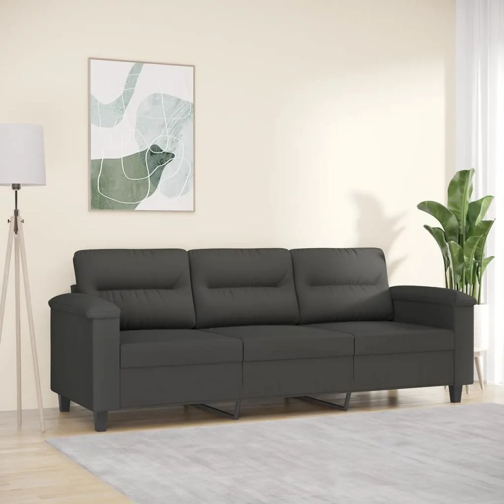 349229 vidaXL Canapea cu 3 locuri, gri închis, 180 cm, țesătură microfibră